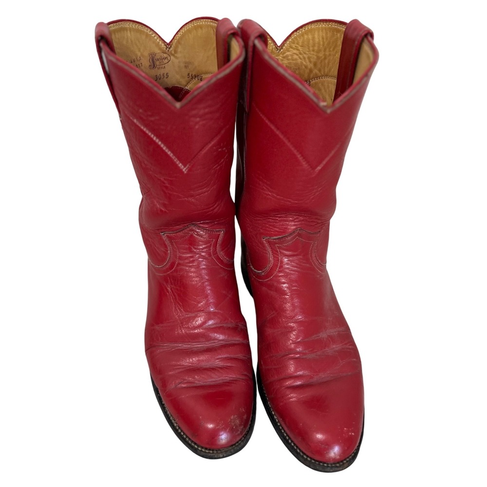 Justin Boots Red Leather Western Ankle Boots